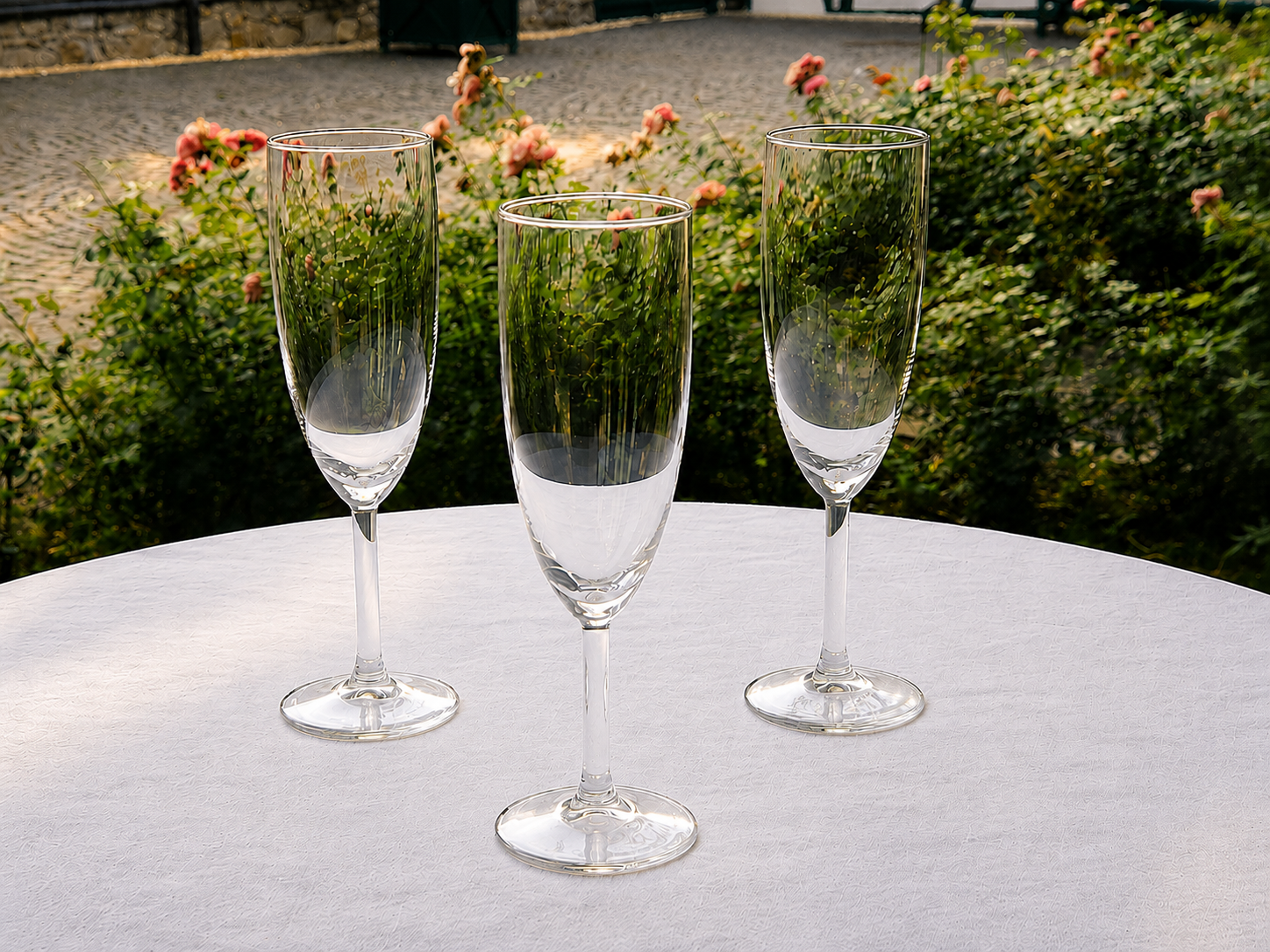Mehrere klare Sektgläser für Hochzeit und Sektempfang